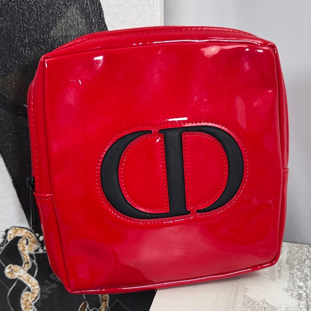 Dior Red Cosmetic Bag with Black Logo